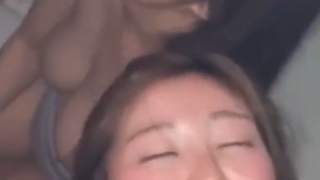 Two amateur Japanese sluts in an orgy receiving cumshots on their faces from four guys